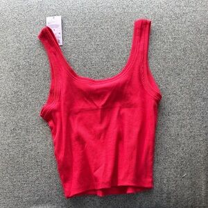 Women's Red Ribbed Tank Top